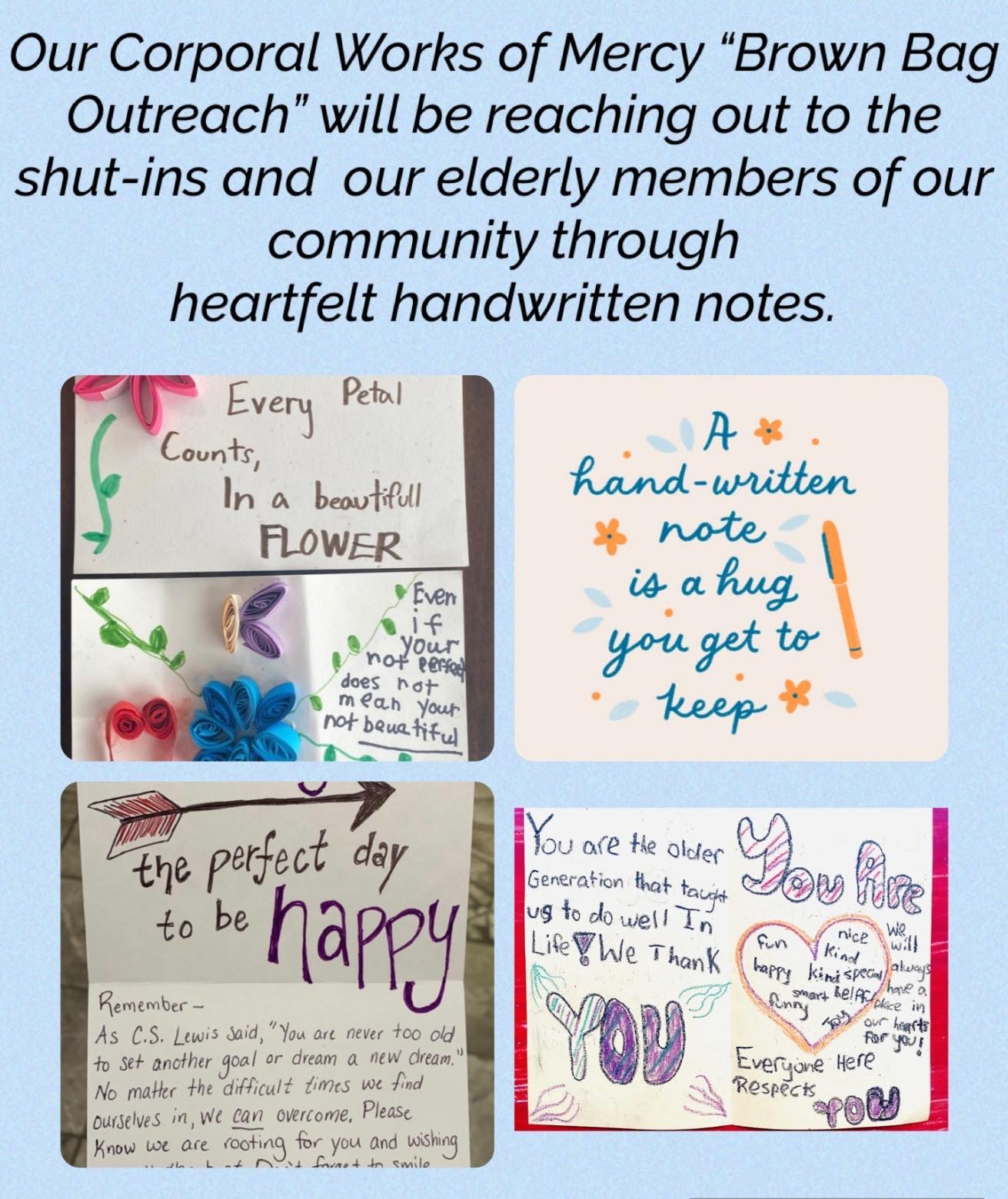 Corporal Works of Mercy "Brown Bag Outreach" for September Spreading Love and Warmth:  Through Handwritten Cards