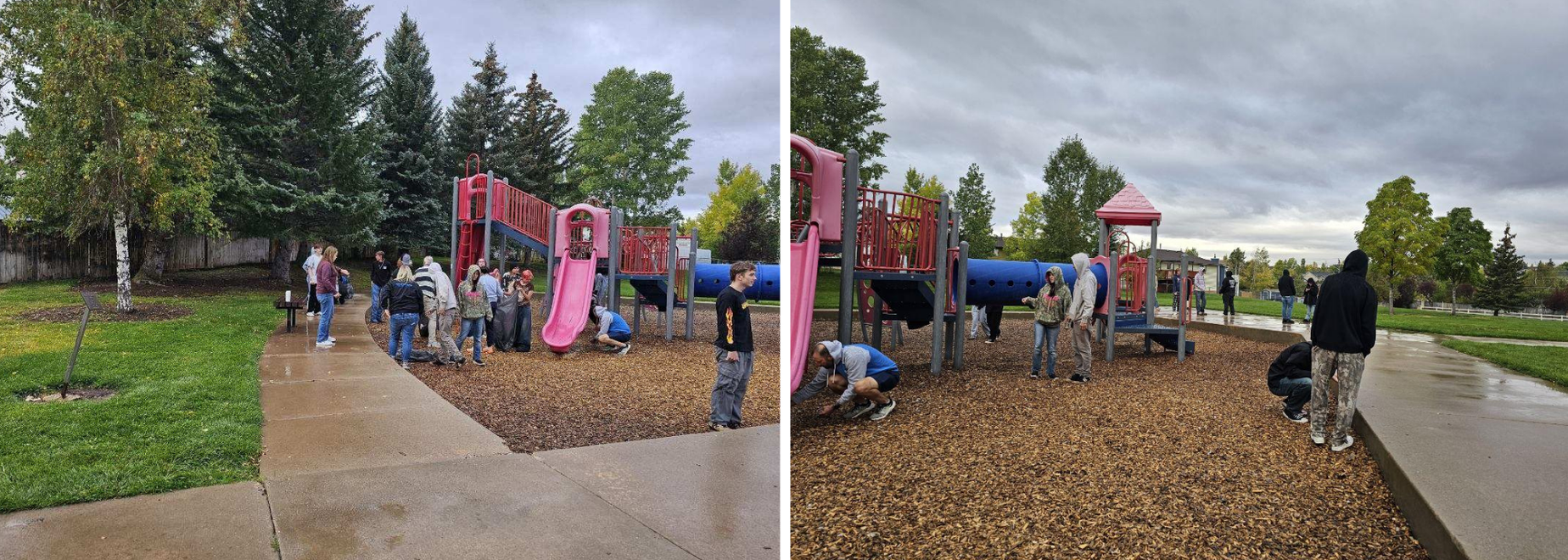 Cleaning up glass and trash at Ottley Park