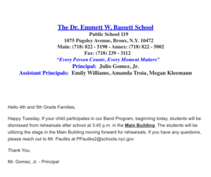 Band Rehearsal Pick-Up Location Change 10 28 2025