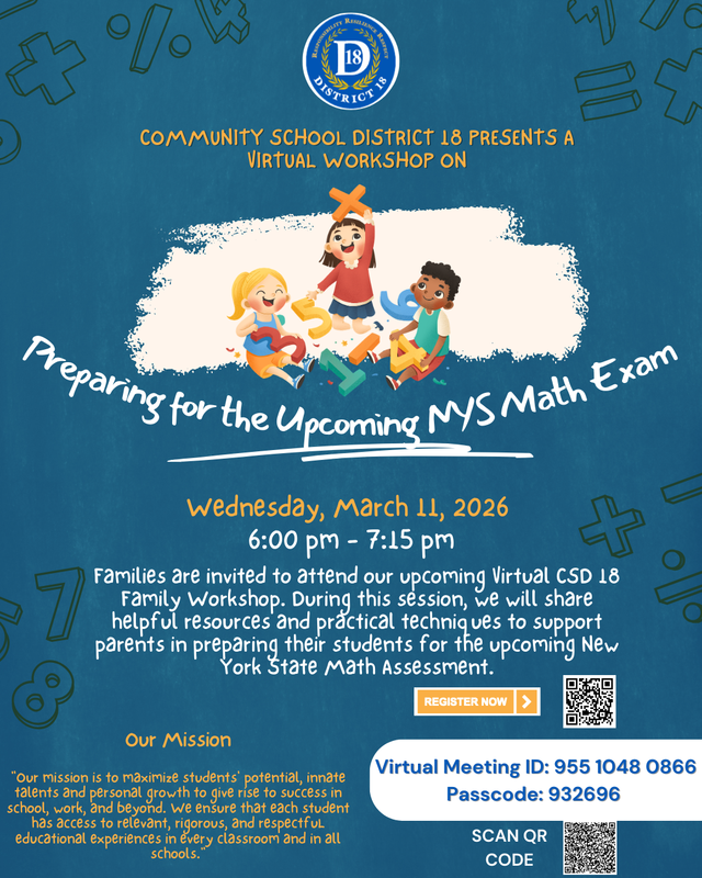 Preparing for the Upcoming NYS Math Exam workshop, on March 11th, 2026.