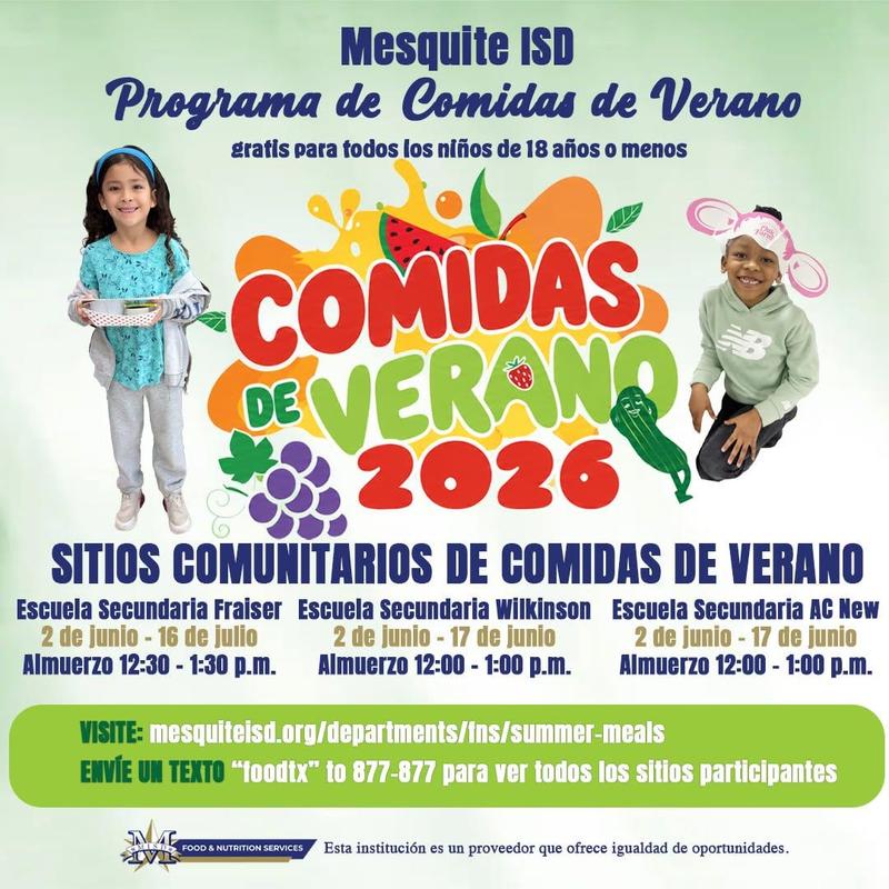Mesquite Summer Meals 2026 Spanish