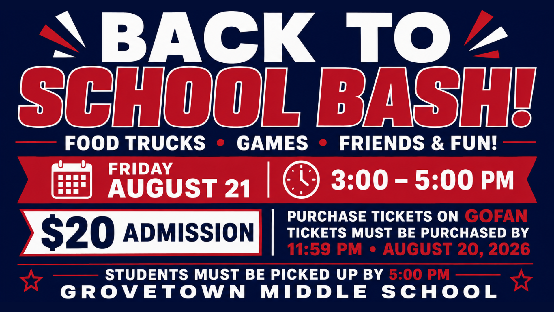 Announcement for a back-to-school bash with event details.
