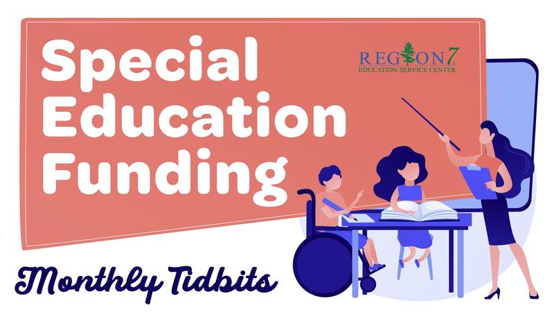 Special Education Funding Monthly Tidbits graphic with teachers and students learning together, including a student using a wheelchair.