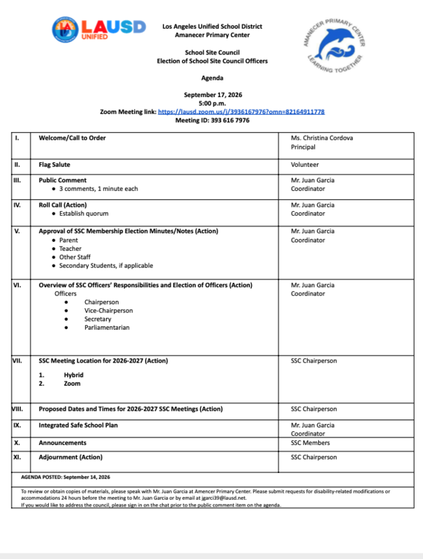 SSC Agenda