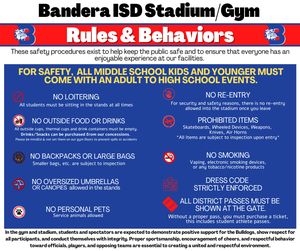 blue background text for rules and behaviors in gym and stadium