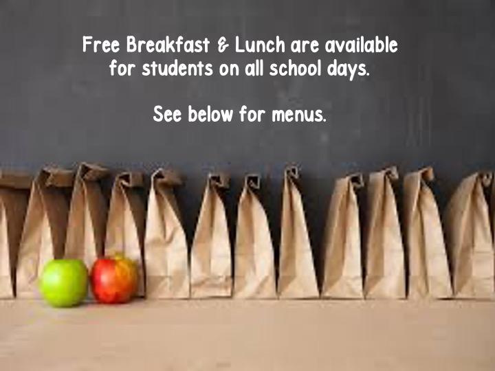  Menus for breakfast and lunch