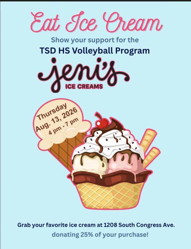 Text promoting an ice cream fundraiser for a volleyball program.