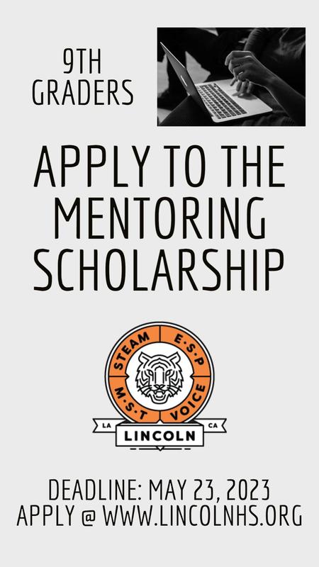 9th Graders, Apply for Mentoring Program & Scholarship