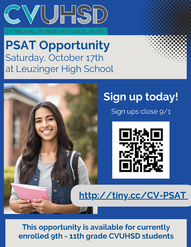 Flyer with info to sign up for PSAT