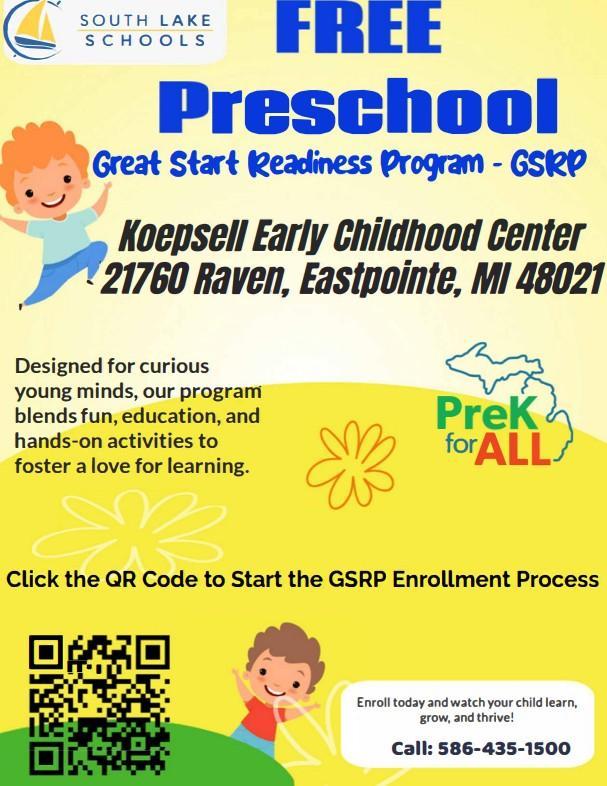 2026-2027 Great Start Readiness Program (GSRP) Preschool Enrollment
