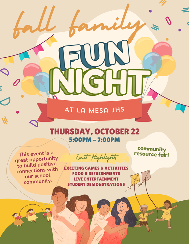 Flyer with details about event on Thursday 10/22 from 5-7 PM: games and activities, food and refreshments, live entertainment, student demonstrations, community resource fair!