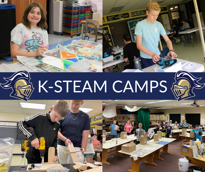 past campers - one doing art, two building and one large class