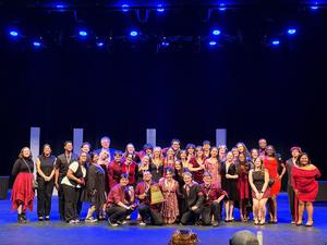 The cast and crew of "Othello" celebrate advancing to Regionals
