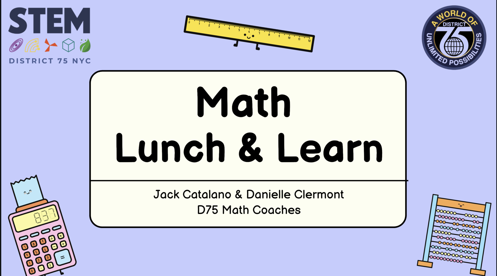 Light purple background with math tools