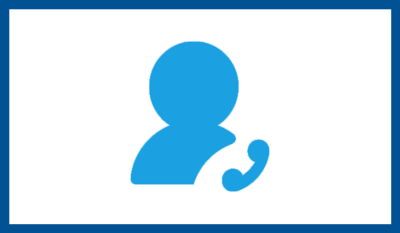A blue silhouette of a person with a phone icon.