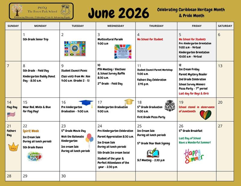 June calendar with events dates