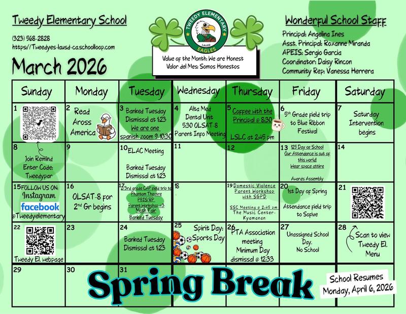 March news calendar for parents