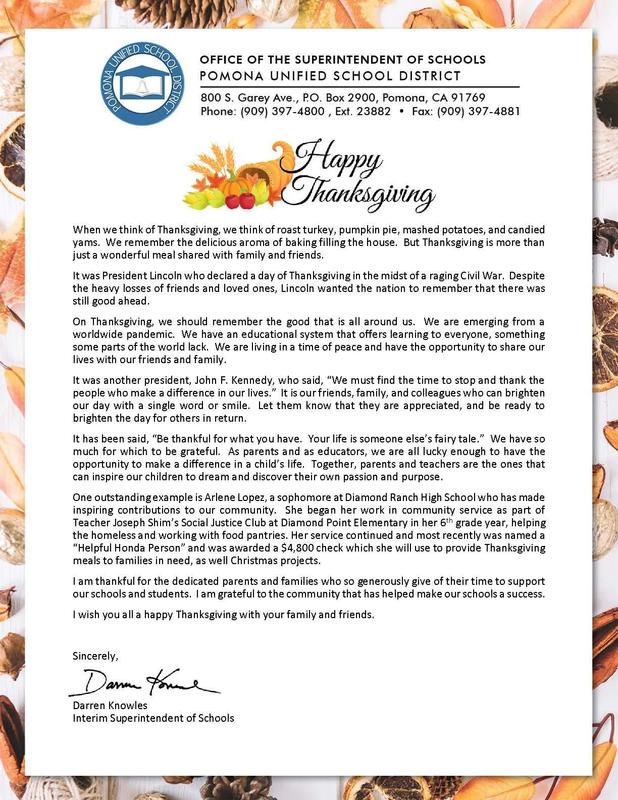 2022 Thanksgiving Message to Community