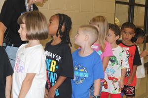 Students switch classes on the first day of school