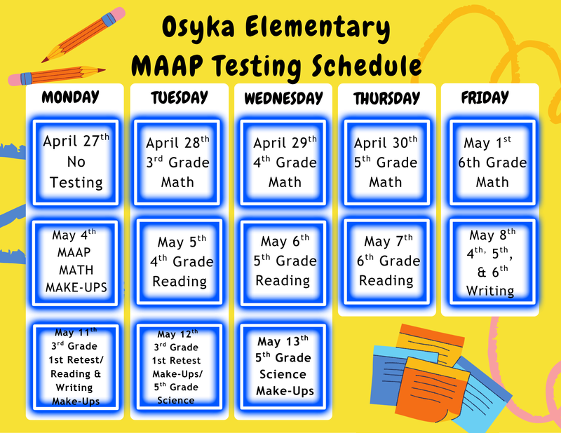 spsd oes test schedule april 2026