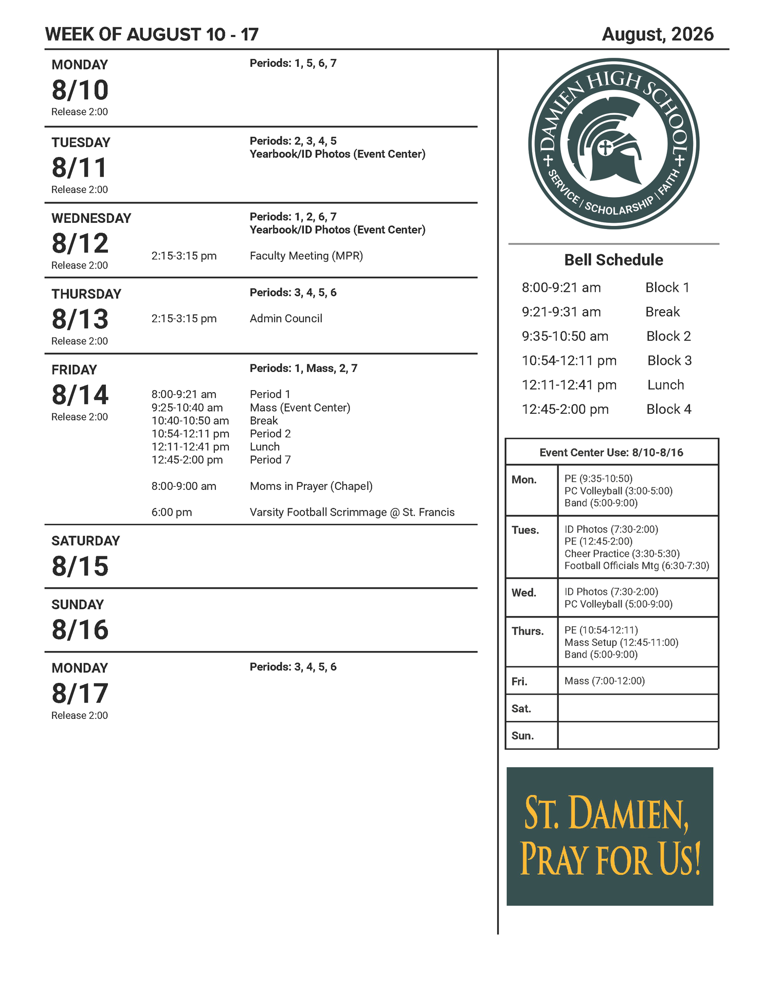 Weekly Schedule
