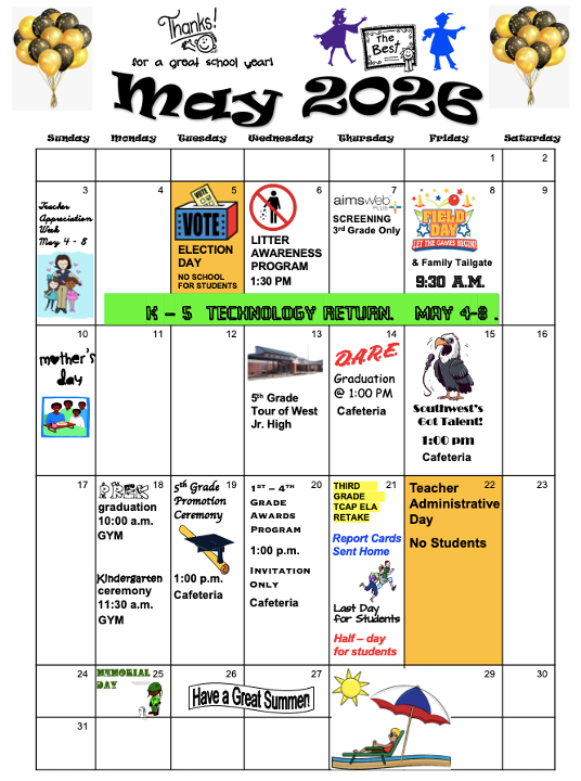 May 2026 Calendar/Calendario de mayo de 2026 Thumbnail Image