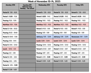 Week of Nov. 10th Bell Schedule