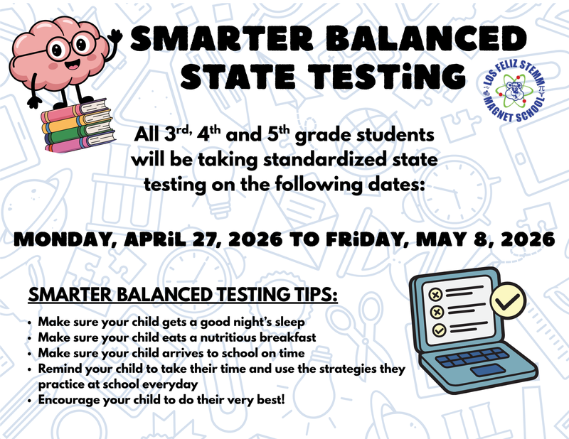 Smarter Balanced Testing begins next week for 3rd, 4th and 5th grade students.