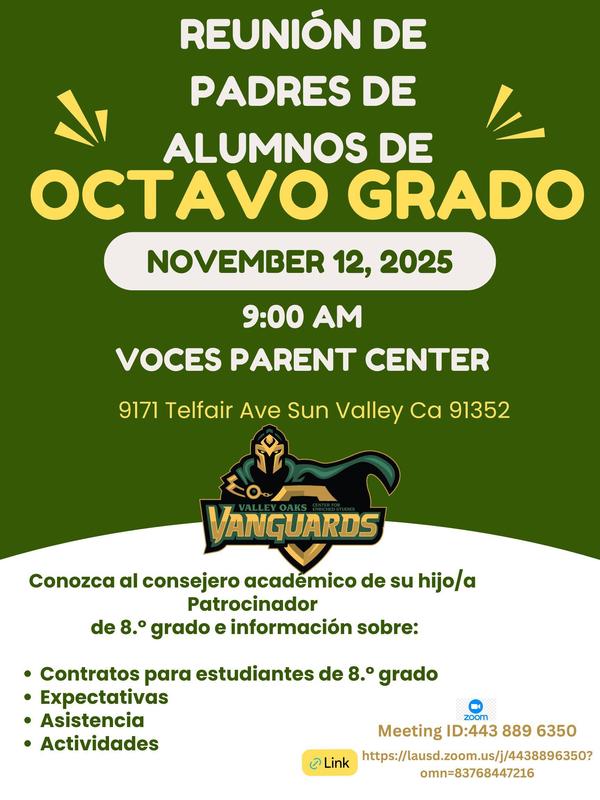 Reunión de padres de 8th grado