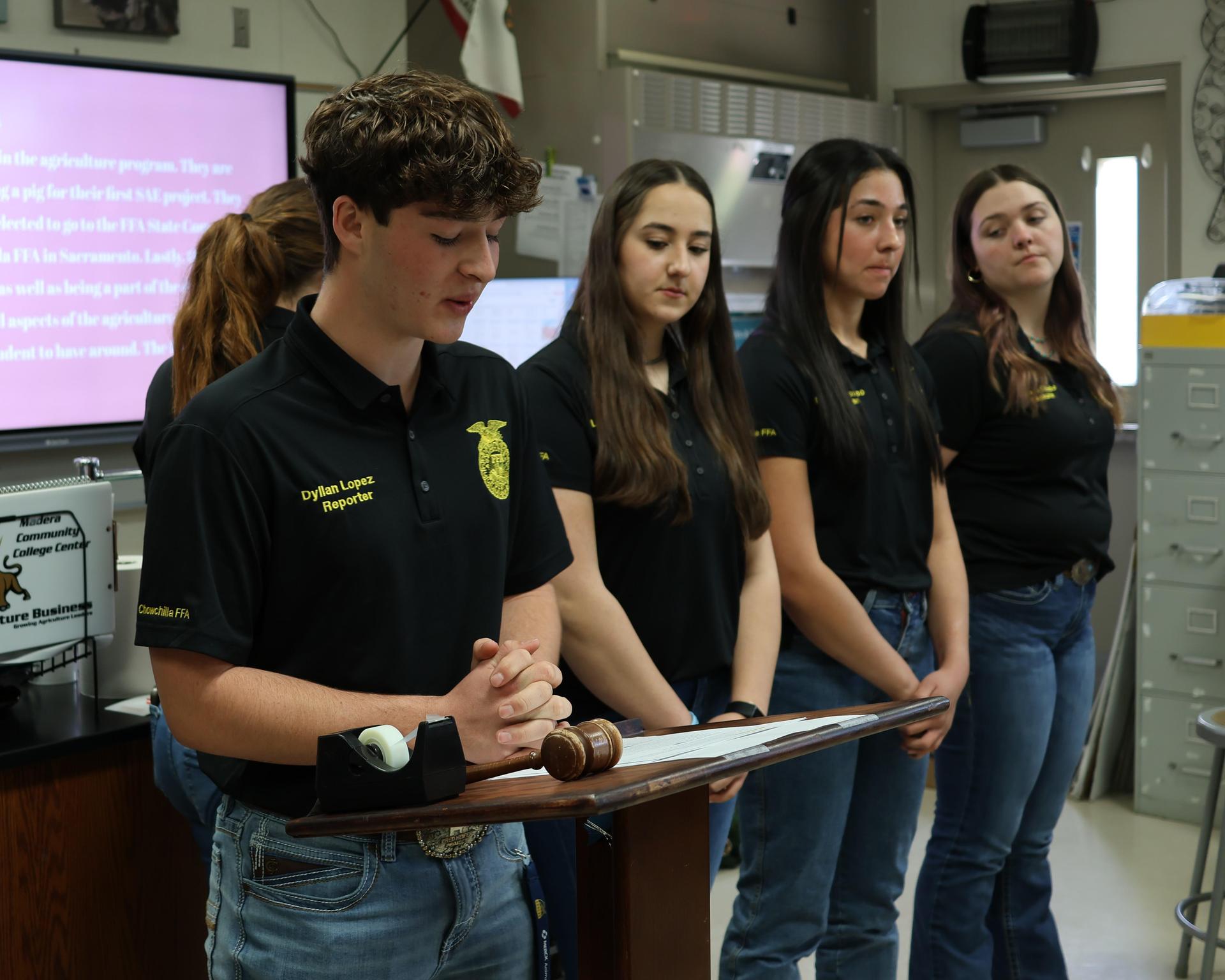 Future Farmer officers conducting the meeting