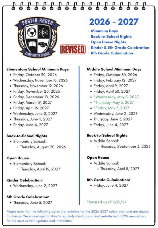 Revised Important Dates