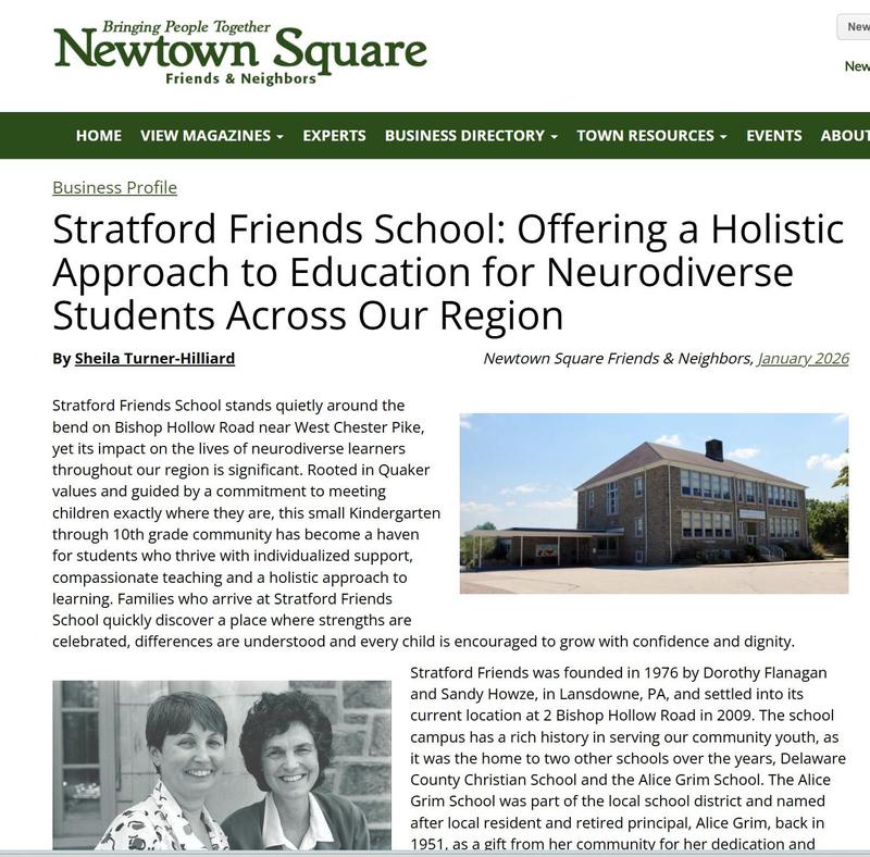 Newspaper article for Stratford Friends School in Newtown Square Friends & Neighbors