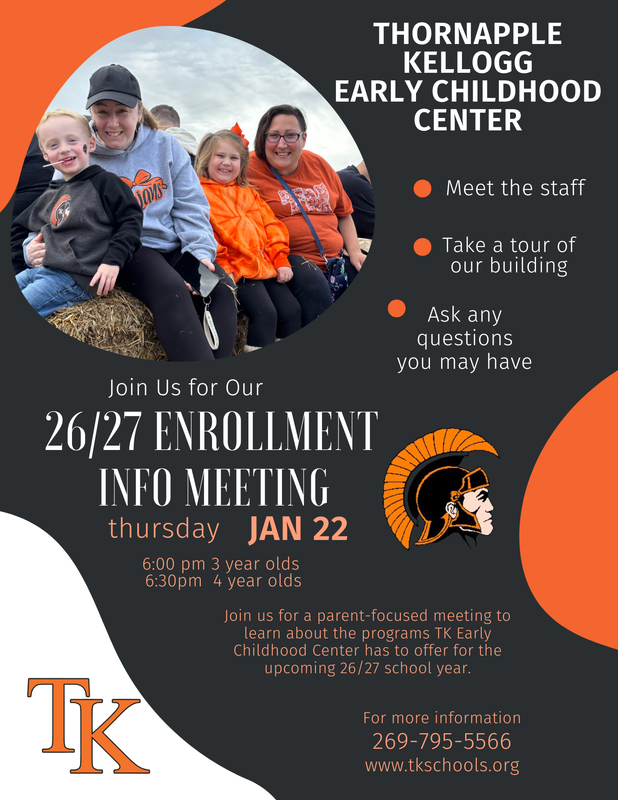 Early Childhood Center enrollment meeting flyer.