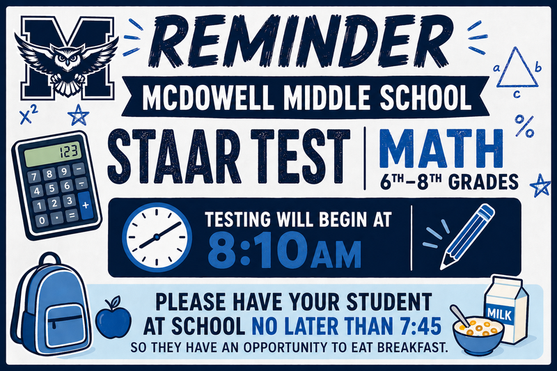 Math STAAR Test Wednesday April 29th