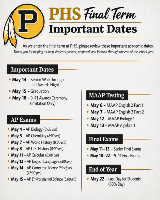 Infographic of May exams and other important date