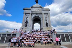 Penn Middle School 8th graders at the Pennsylvania Monument, the largest monument on the Gettysburg battlefield