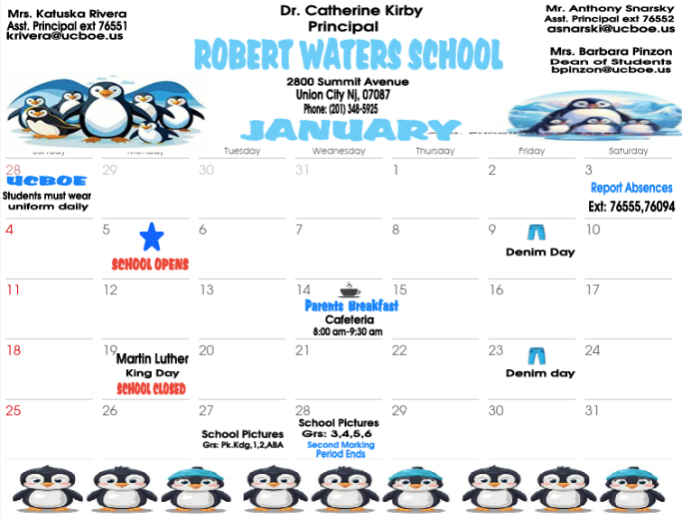 January 2026 Calendar-Robert Waters School