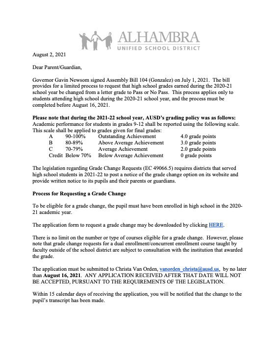 AB 104 Grade Change Notification Featured Photo