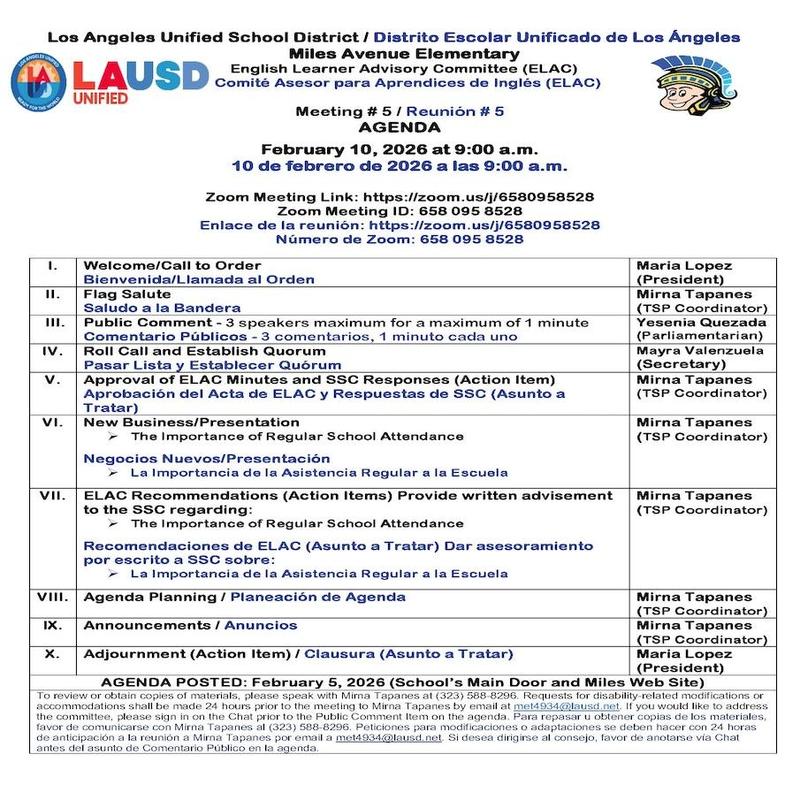 ELAC Meeting Agenda