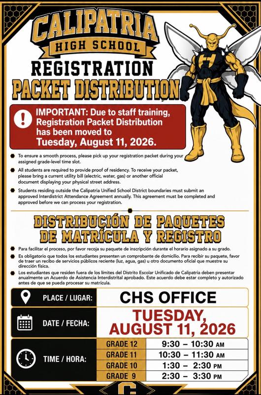 Revised Registration Packet Distribution Date: Tuesday, August 11, 2026 Featured Photo