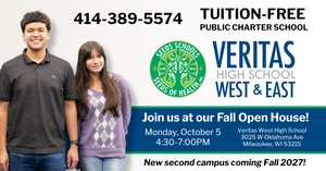 A graphic advertising Veritas' Fall Open House. Full details in description.