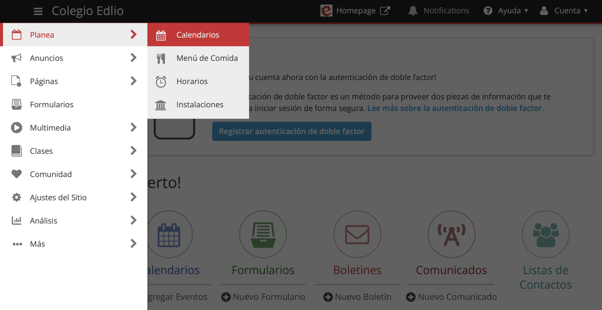 Calendario menu principal