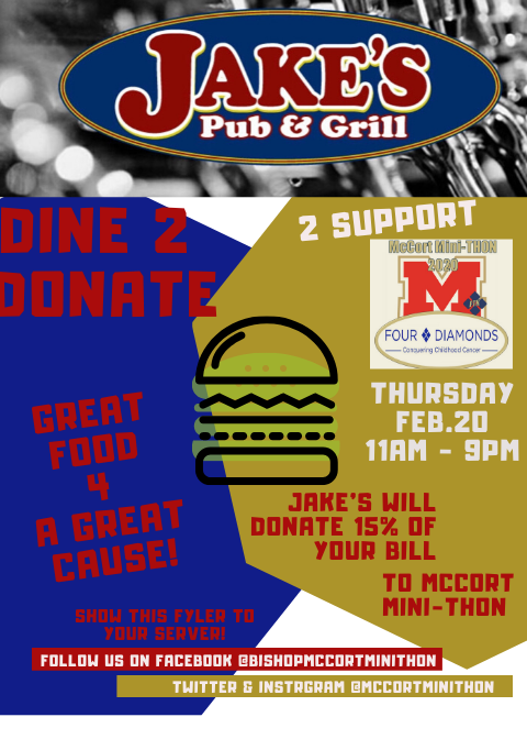Dine 2 Donate at Jake's Pub & Grill TODAY! FEB. 20th Thumbnail Image