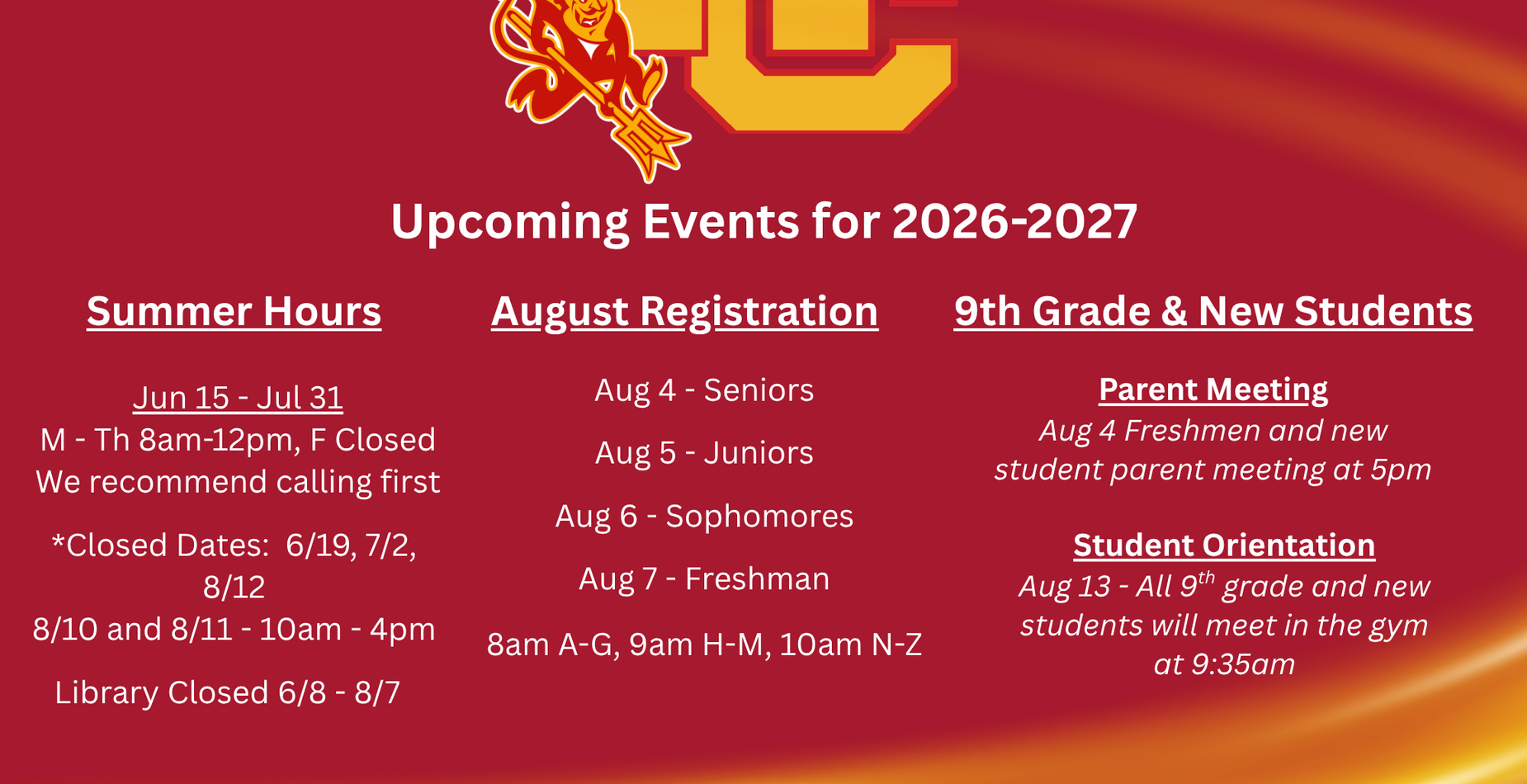 Summer Hours and Upcoming Events