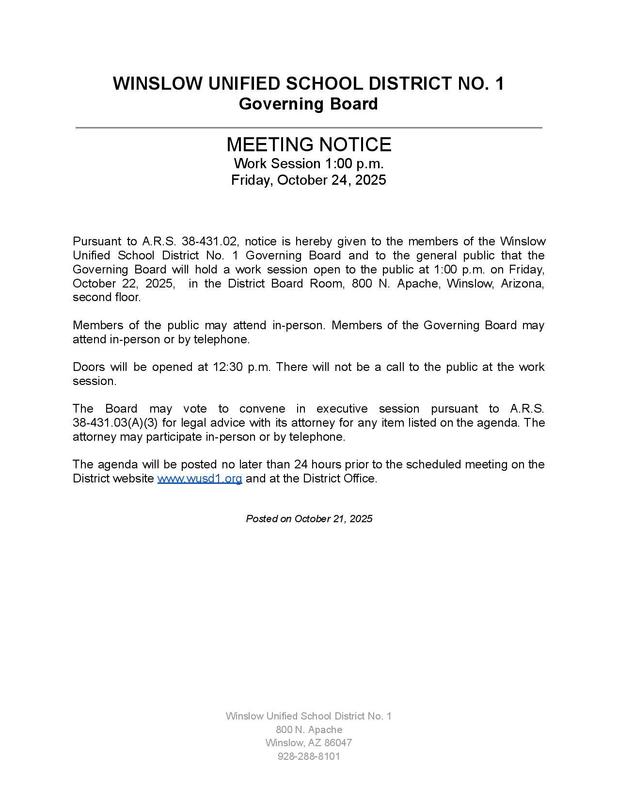 There will be a Governing Board work session on Friday, October 22, 2025.