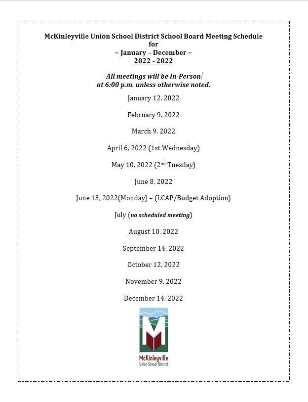 Musd Calendar 2022 Mckinleyville Union Elementary