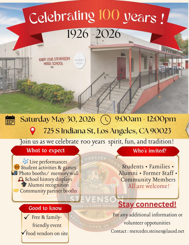 Stevenson Centennial Celebration Information Flyer