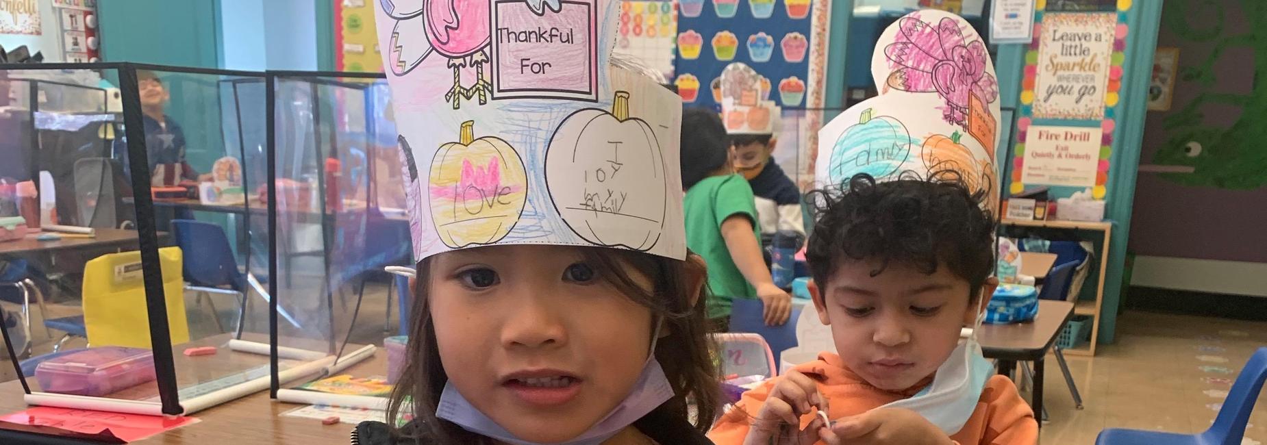 Students in Thanksgiving hats