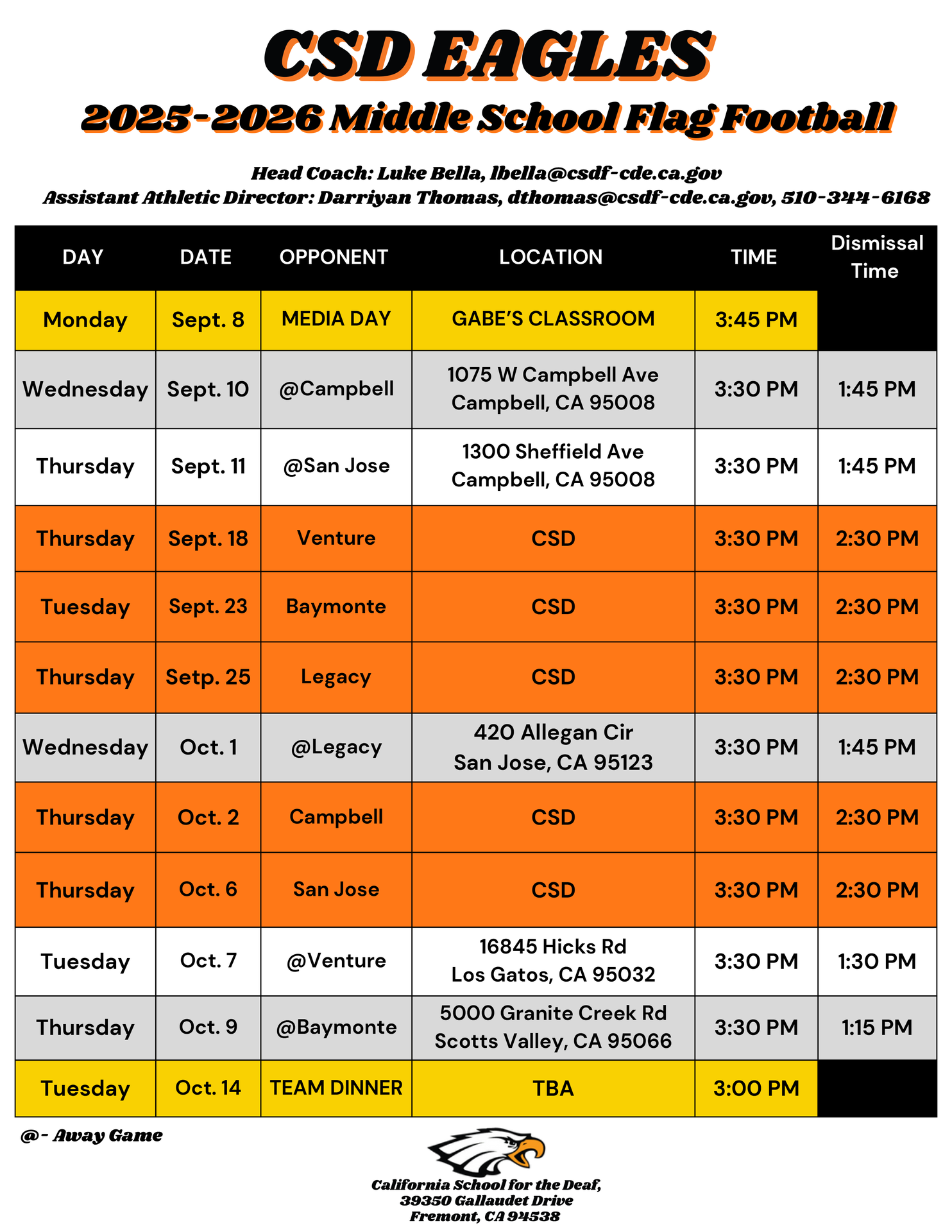 Click on image for readable flag football schedule