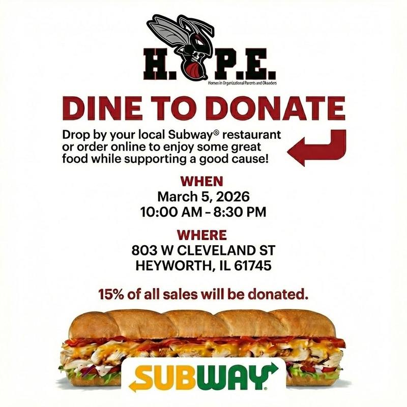 HOPE Dine To Donate At Subway March 5th! Featured Photo